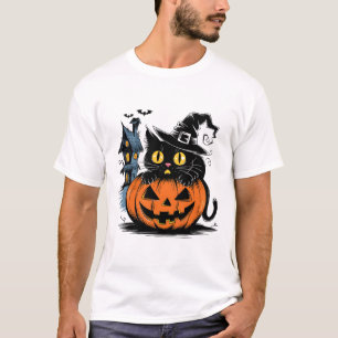Cute Black Cat Pumpkin For Halloween And Thanksgiv T-Shirt