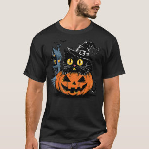 cute Black Cat pumpkin for halloween and thanksgiv T-Shirt