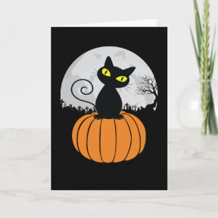 Cute Black Cat Pumpkin Full Moon Funny Halloween Card