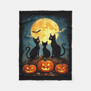 Cute Black Cat Pumpkin Halloween Costume Fall Fleece Blanket