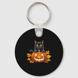 Cute Black Cat Pumpkin Halloween Costume Spooky Se Key Ring