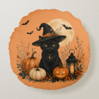 Cute Black Cat Pumpkin Halloween Cushion