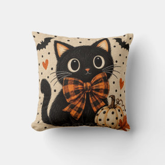 Cute Black Cat & Pumpkin Halloween Cushion
