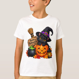 Cute Black Cat & Pumpkin Halloween Design T-Shirt