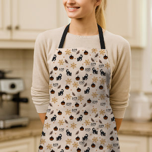 Cute Black Cat Pumpkin Halloween Pattern Apron