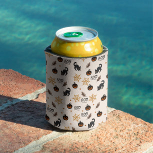 Cute Black Cat Pumpkin Halloween Pattern Can Cooler