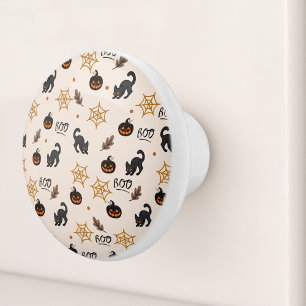 Cute Black Cat Pumpkin Halloween Pattern Ceramic Knob