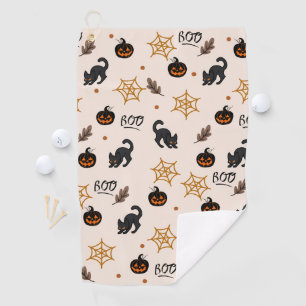 Cute Black Cat Pumpkin Halloween Pattern Golf Towel