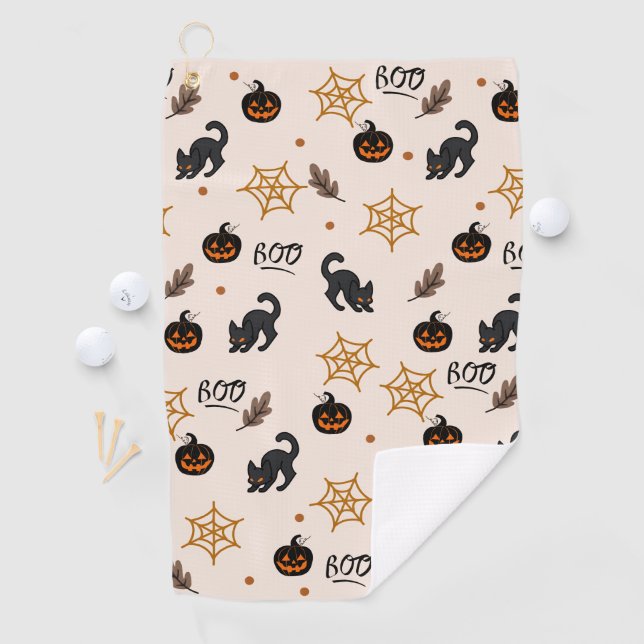Cute Black Cat Pumpkin Halloween Pattern Golf Towel (InSitu)
