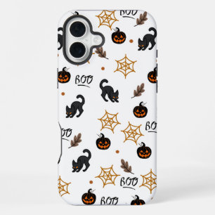 Cute Black Cat Pumpkin Halloween Pattern iPhone 16 Plus Case
