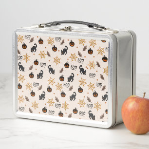 Cute Black Cat Pumpkin Halloween Pattern Metal Lunch Box
