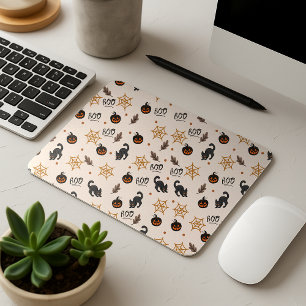 Cute Black Cat Pumpkin Halloween Pattern Mouse Pad