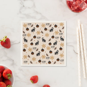 Cute Black Cat Pumpkin Halloween Pattern Napkin
