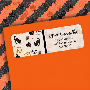 Cute Black Cat Pumpkin Halloween Pattern Return Address Label