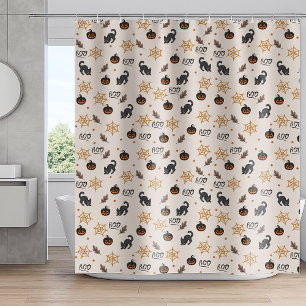 Cute Black Cat Pumpkin Halloween Pattern Shower Curtain