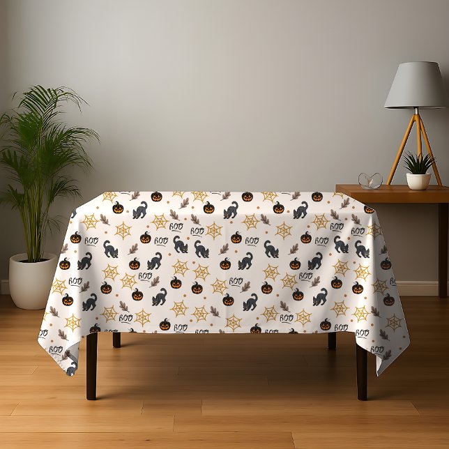 Cute Black Cat Pumpkin Halloween Pattern Tablecloth (Creator Uploaded)