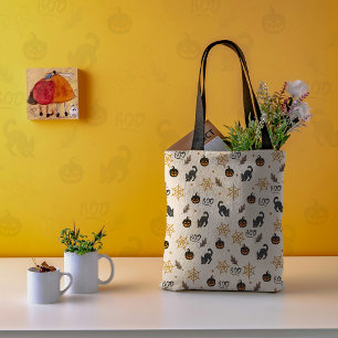 Cute Black Cat Pumpkin Halloween Pattern Tote Bag
