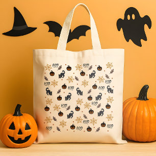 Cute Black Cat Pumpkin Halloween Pattern Tote Bag