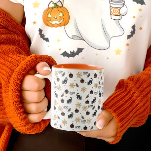 Cute Black Cat Pumpkin Halloween Pattern Two-Tone Coffee Mug