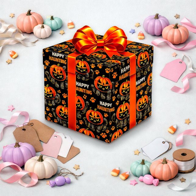 Cute Black Cat Pumpkin Halloween Wrapping Paper (Creator Uploaded)