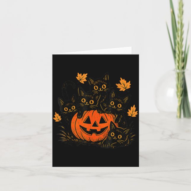 Cute Black Cat Pumpkin Jack O Lantern Kitty Funny Card (Front)