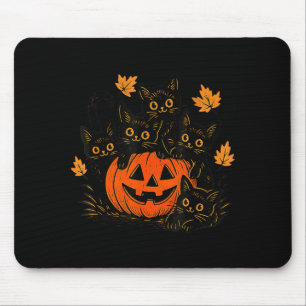 Cute Black Cat Pumpkin Jack O Lantern Kitty Funny Mouse Pad