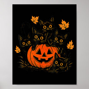 Cute Black Cat Pumpkin Jack O Lantern Kitty Funny Poster