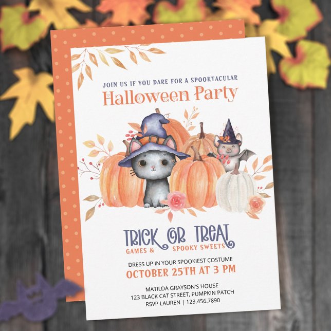 Cute Black Cat Pumpkin Patch Kids Halloween Party Invitation (Creator Uploaded)