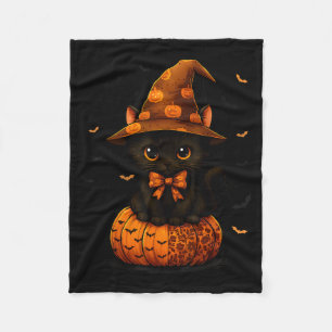 Cute Black Cat Pumpkin Season Fall Autumn Fleece Blanket