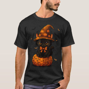 Cute Black Cat Pumpkin Season Fall Autumn T-Shirt