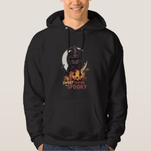 Cute Black Cat Pumpkin Sweet Spooky Crescent Moon Hoodie