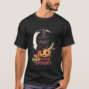 Cute Black Cat Pumpkin Sweet Spooky Crescent Moon  T-Shirt