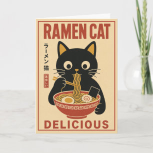 Cute Black Cat Ramen Noodle Japanese Food Lover  Card