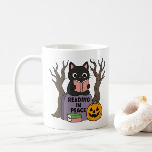 Cute Black Cat Reading in Peace Coffee Mug