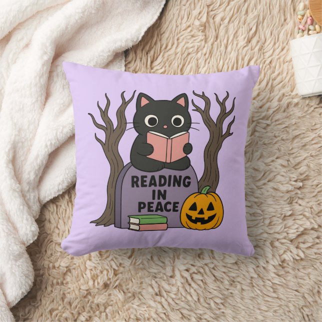 Cute Black Cat Reading in Peace Cushion (Blanket)