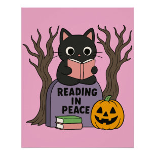 Cute Black Cat Reading in Peace Poster