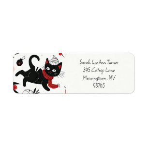 Cute Black Cat Retro Christmas Return Address Label
