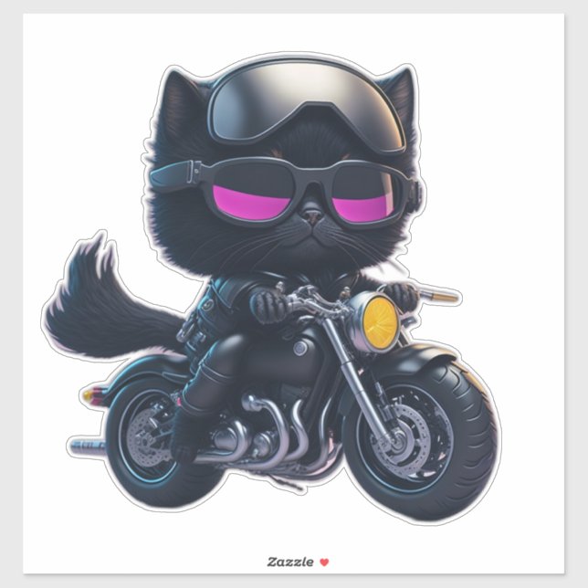 Cute Black Cat Riding Motorcycle (Sheet)