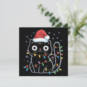 Cute Black Cat Santa Christmas Lights Meow Kitty  Holiday Card