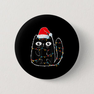 Cute Black Cat Santa Christmas Lights Meow Kitty K 6 Cm Round Badge