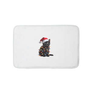 Cute Black Cat Santa Christmas Lights Meow Kitty K Bath Mat
