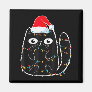 Cute Black Cat Santa Christmas Lights Meow Kitty K Magnet