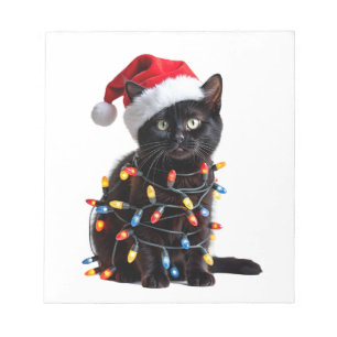 Cute Black Cat Santa Christmas Lights Meow Kitty K Notepad