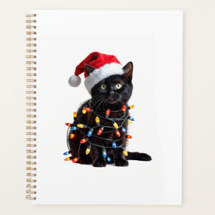 Cute Black Cat Santa Christmas Lights Meow Kitty K Planner