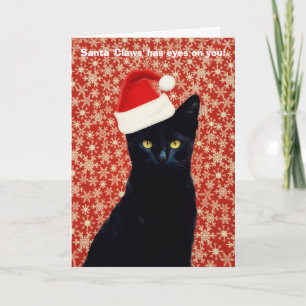Cute Black Cat Santa Claus Claws Christmas Holiday Card
