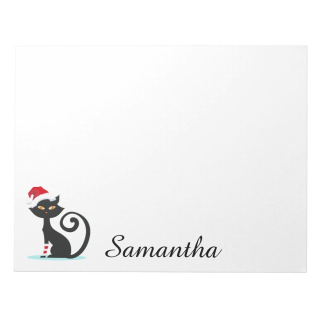 Cute Black Cat Santa Hat Personalised Notepad (Front)