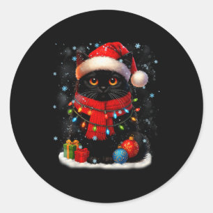 Cute Black Cat Santasnowflake Christmas Xmas Women Classic Round Sticker