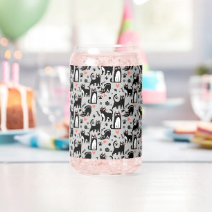 Cute Black Cat Seamless Pattern On A Light Gray Can Glass