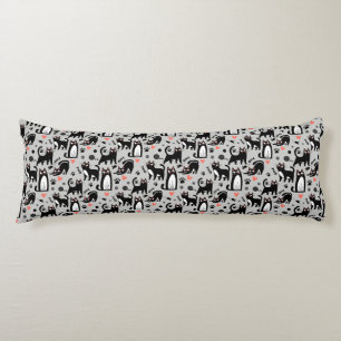 Cute Black Cat Seamless Pattern On A Light Grey Body Cushion