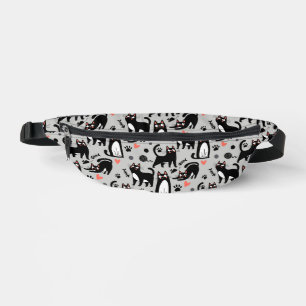 Cute Black Cat Seamless Pattern On A Light Grey Bum Bags